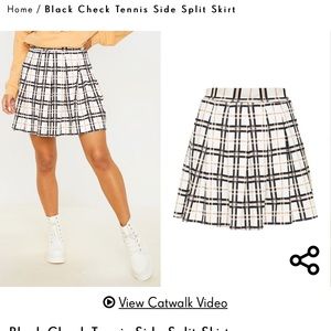 Black check tennis side split skirt